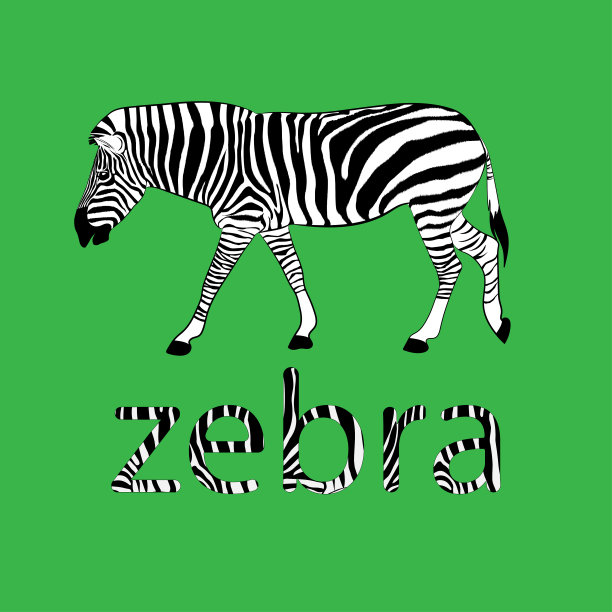 图形图像动物斑马与文本斑马矢量插图孤立的绿色背景图片下载
