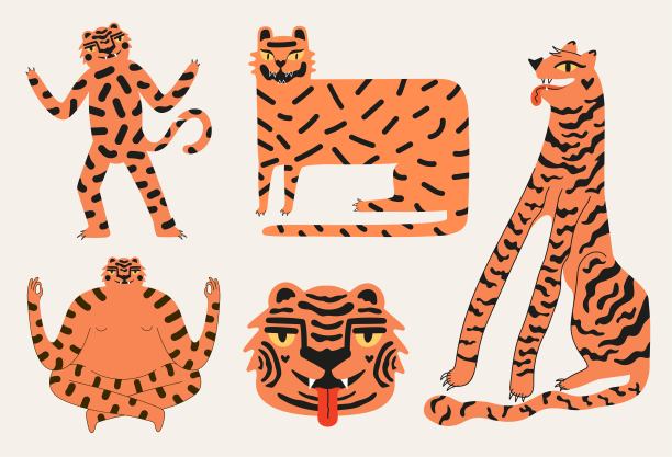 向量集与卡通老虎。图片下载