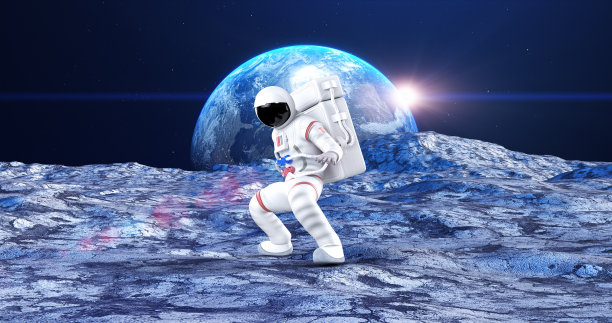 宇航员在星球表面展示武术动作图片下载