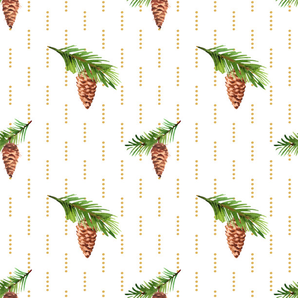 绿色圣诞无缝模式与云杉树枝和圆锥体。图片下载