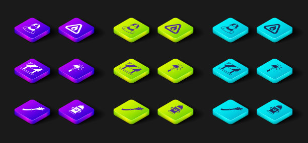 设置消防水带卷盘、消火栓、道路护栏、消防斧、火焰三角形及图标。向量图片下载