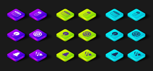 设置圣诞树，木斧，树，原木，和树桩图标。向量图片下载