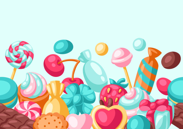 无缝图案的各种糖果和糖果。糖果或面包房风格的插图。图片下载