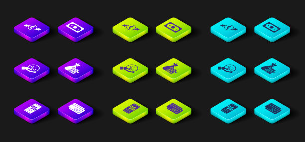 设置折扣百分比和手机，信用卡，折扣百分比标签，钱袋硬币，堆栈纸币现金和金融增长欧元图标。向量图片下载