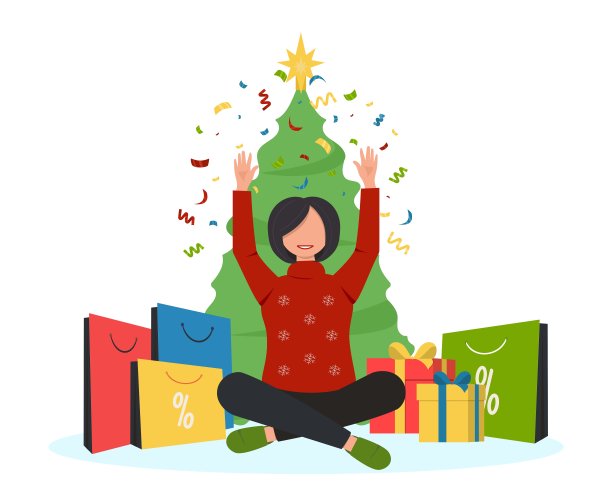 女孩在圣诞节大减价时买礼物。图片下载