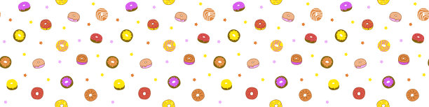 彩色的甜甜圈的模式。在白色背景上。无缝图案与多彩的甜甜甜圈。扁平风格的甜甜圈。为打印，背景，明信片，案例，海报的模板。甜品无缝模式。图片下载