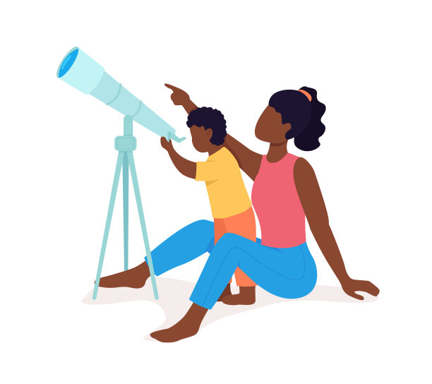 家族用望远镜半平色矢量字符图片下载