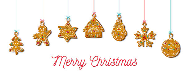卡通风格的圣诞饼干。糖果饼干形状的姜饼人和房子，圣诞树玩具和雪人，星星和雪花孤立在白色的背景。矢量图图片下载