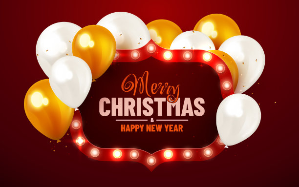 圣诞节明亮的背景。带有气球的复古圣诞灯标志。图片下载