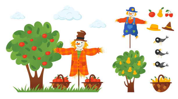 稻草人鸟手画图片下载