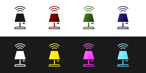 将智能台灯系统图标隔离在黑色上图片下载