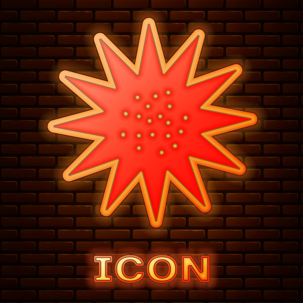 发光的霓虹灯海胆图标孤立在砖图片下载