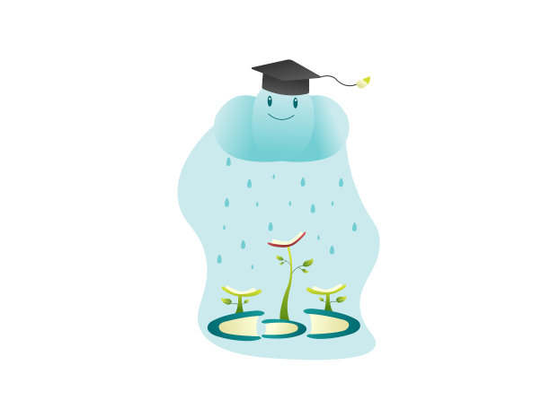 毕业帽上笑云雨上书，种植植物，载体，教育，学习，插画图片下载