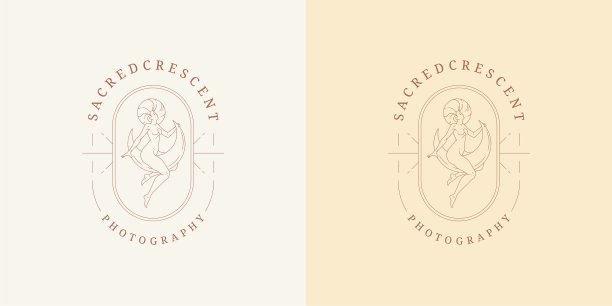 神奇的女性在月亮新月标志徽章设计模板矢量插图在最小的线条艺术风格图片下载