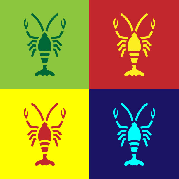 波普艺术龙虾图标孤立的颜色背景图片下载