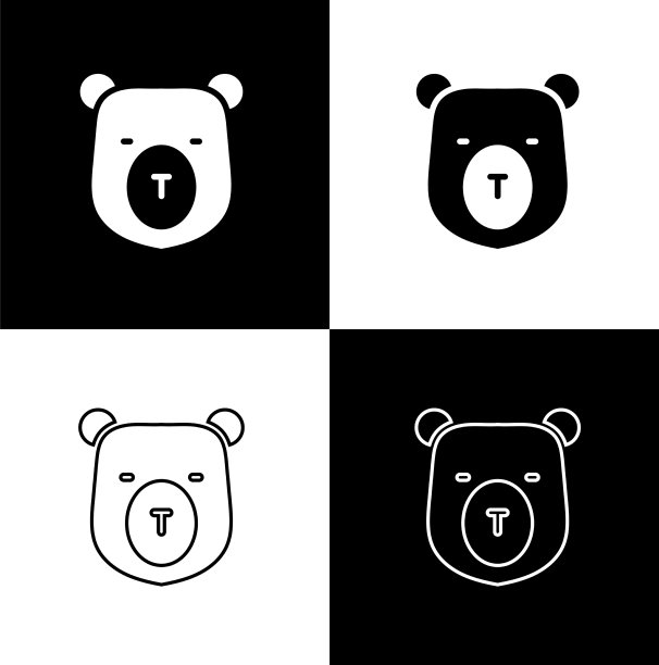 设置熊头图标隔离在黑色和白色图片下载