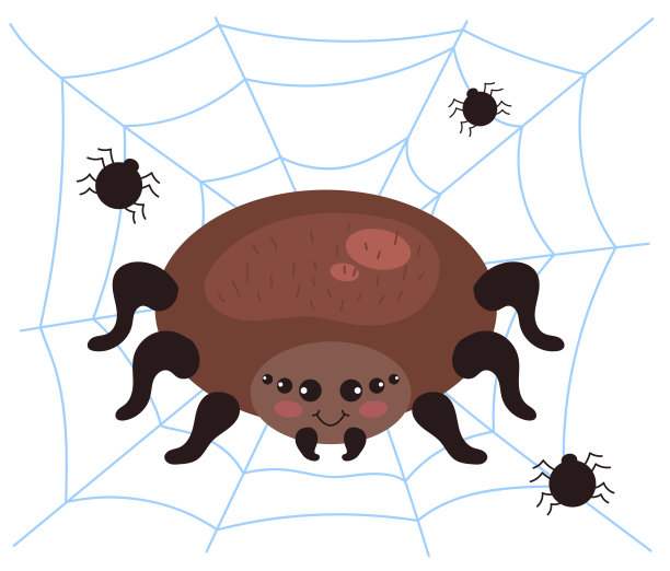 蜘蛛卡通人物网上概念。矢量平面平面设计说明图片下载