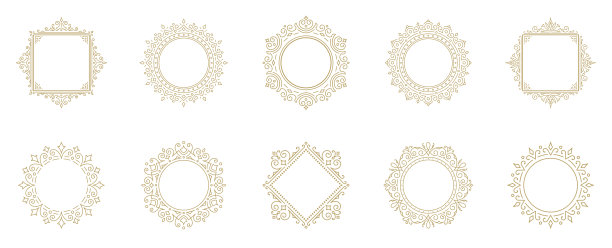 复古装饰装饰框架集合向量插图图片下载
