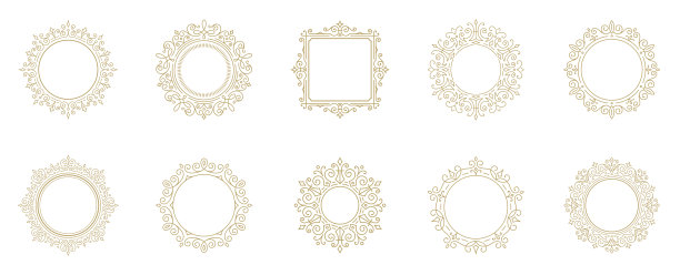 复古装饰装饰框架集合向量插图图片下载
