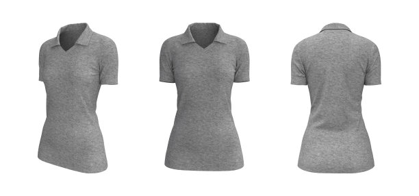 女人的领口t恤模型，前面，侧面和后面的观点图片下载