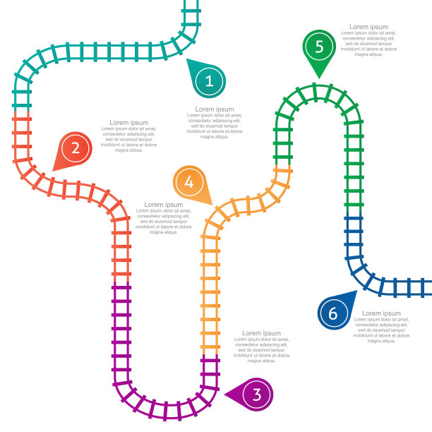 铁路轨道，车站图。铁路路线，跟踪地铁站地图俯视图，彩色楼梯铁路。信息图形元素，简单的说明。矢量图图片下载