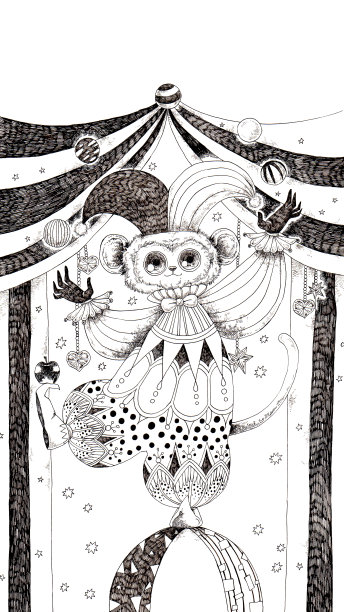 马戏团猴子手绘笔画插图图片下载