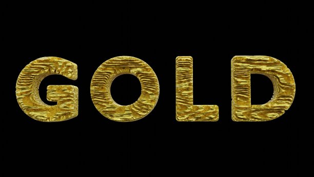 文字“黄金”孤立在黑色背景。3 d渲染。图片下载