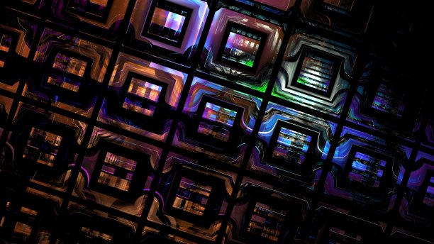 采矿农场，加密货币采矿，大型车间飞机库。比特币挖矿大池。三维渲染图片下载