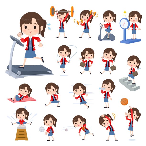 一套穿着快乐外套的女人在锻炼和运动图片下载