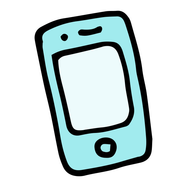 手机图标。一个手绘涂鸦风格的手机，蓝色，白色背景上的黑色轮廓为设计模板图片下载