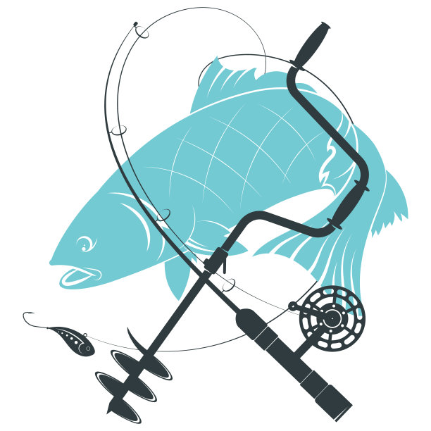 冰钓的鱼和钓竿图片下载