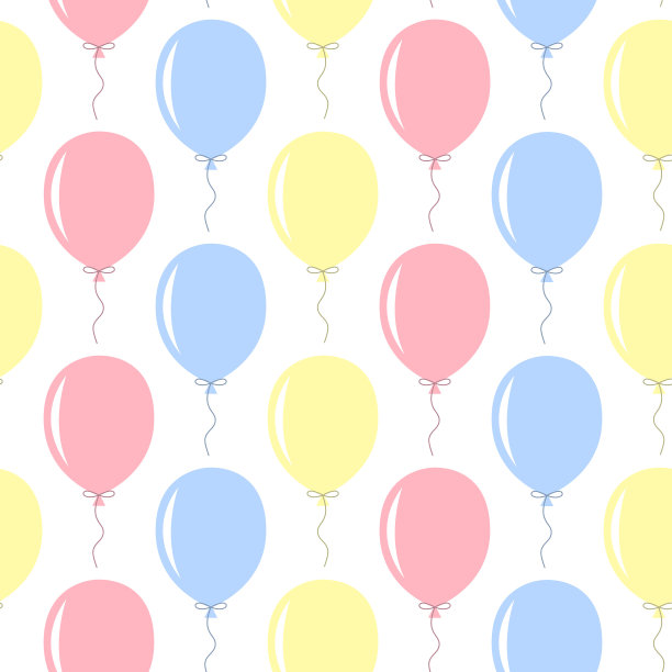 无缝图案的气球蓝色，黄色和粉红色的白色背景。节日的生日和礼物的概念。图片下载