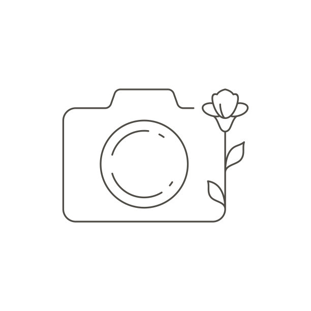 线条艺术照片相机与简单的花植物女性美丽博客标志矢量插图图片下载