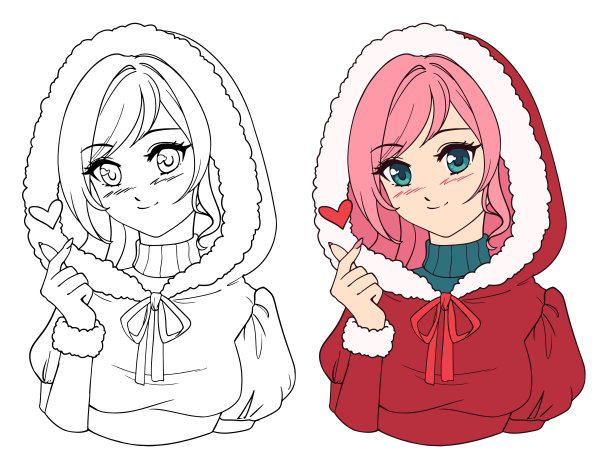 可爱的动漫女孩穿着圣诞老人的服装图片下载