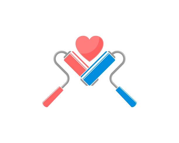 油漆辊与爱辊中间交叉图片下载