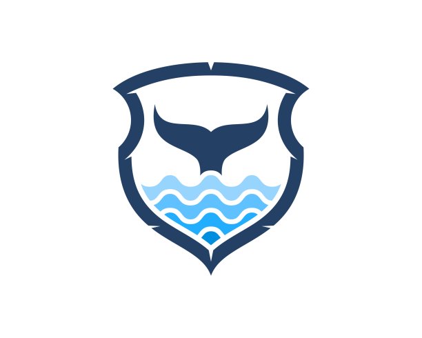 抽象的盾内有水波和鲸鱼尾巴图片下载