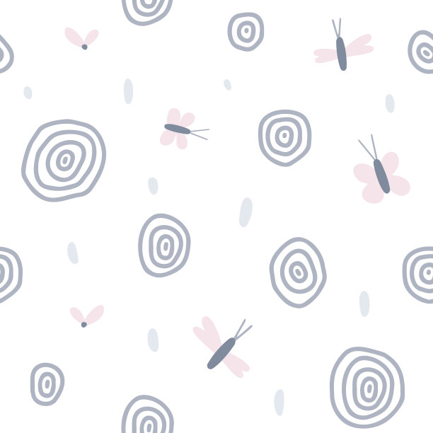 可爱抽象蝴蝶，飞和圈涂鸦图案。用于纺织、织物、服装、包装、纸张、文具等行业的无缝纹理。图片下载