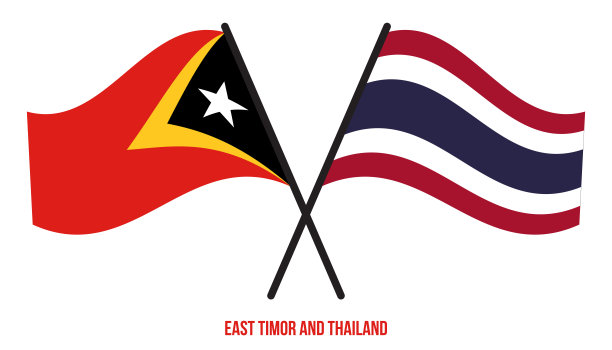 东帝汶和泰国的国旗交叉并扁平地飘扬。官方的比例。正确的颜色。图片下载