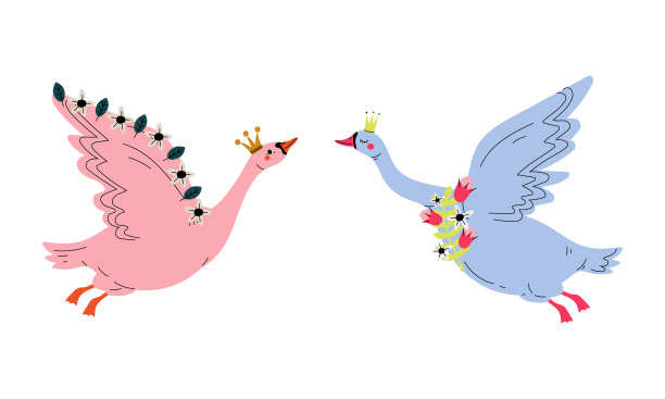 美丽的天鹅公主与黄金皇冠和花装饰向量集图片下载