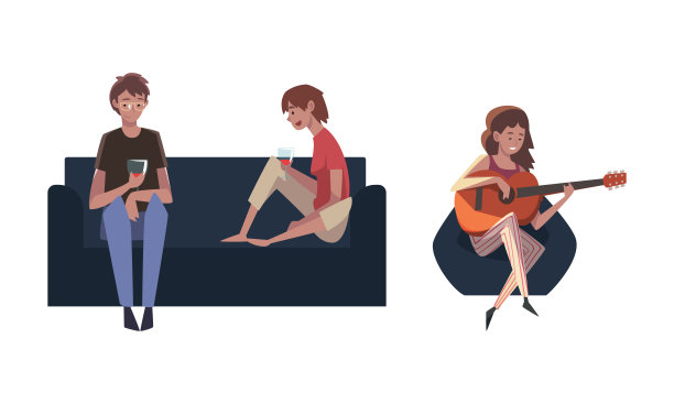 年轻的男性和女性在周五晚上用酒杯喝酒向量集图片下载