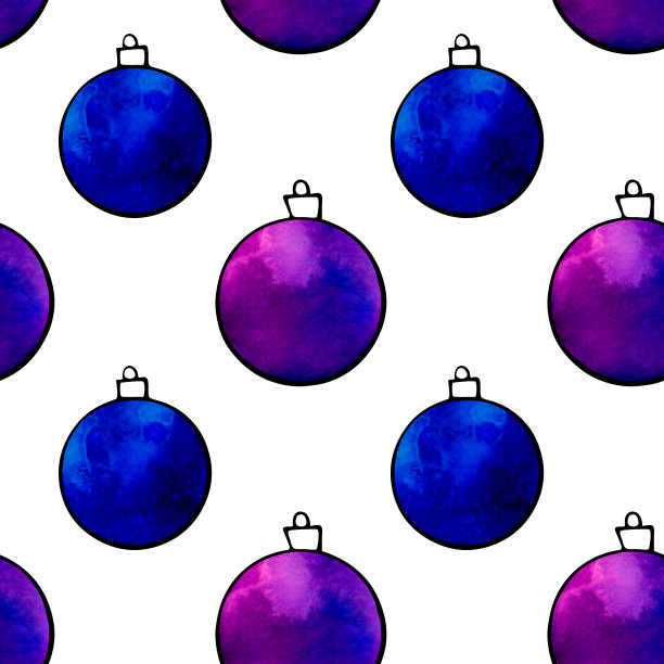 无缝模式与水彩圣诞树球。手绘新年，圣诞节背景和纹理。用于贺卡、包装纸、包装、布料、日历、印刷品图片下载