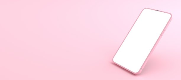 3D效果图粉色智能手机白色屏幕放在粉色地板上，粉色手机躺在地上。智能手机白屏可用于商业广告，隔离在粉色背景上图片下载