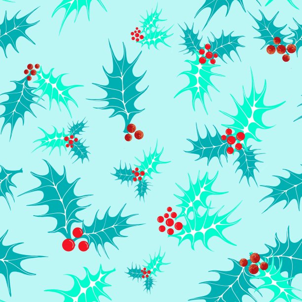 现代扭转传统冬青浆果叶圣诞包装纸印刷图片下载