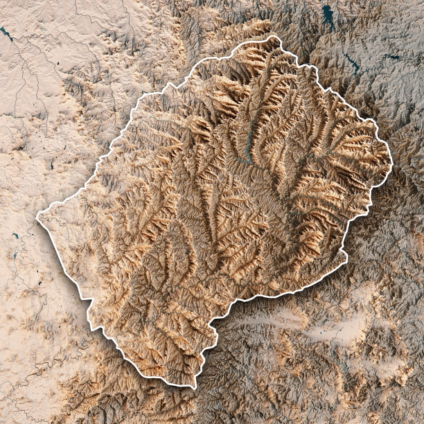 莱索托三维渲染地形图中立边界图片下载