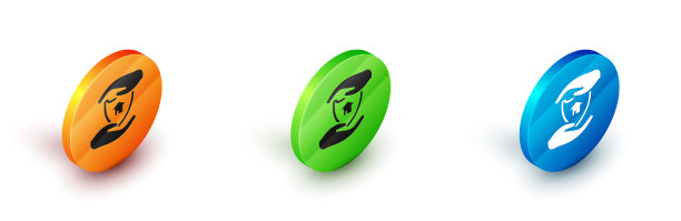 等距房屋与盾图标隔离在白色图片下载