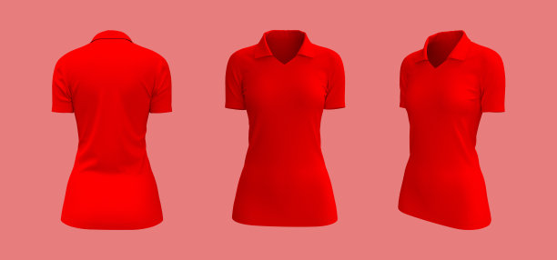 女人的领口t恤模型，前面，侧面和后面的观点图片下载