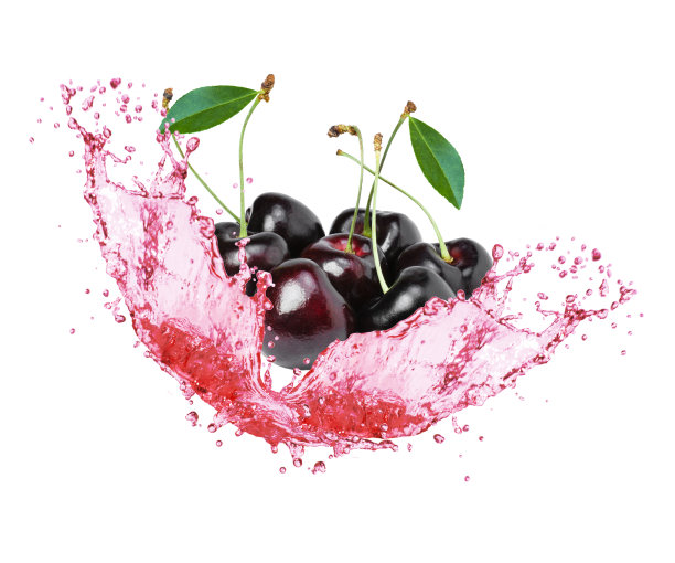 红色樱桃浆果，果汁飞溅图片下载