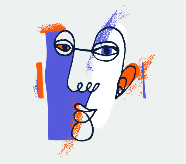 抽象的人脸矢量艺术，现代时尚的肖像艺术，手绘超现实的美，最小的艺术设计，绘制在人的头部。图片下载