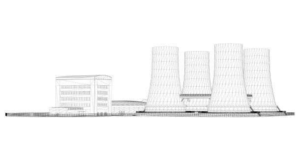 发电站线框从黑色线隔离在白色背景。侧视图。3 d。矢量图图片下载