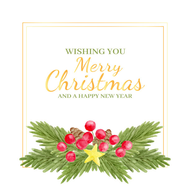 水彩圣诞装饰品和松叶作为框架背景。图片下载